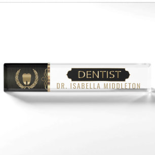 Porte-nom Dentiste - Noir, Blanc et Or