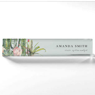 PORTE-NOM DÉSERT FLORAL DE ROSE GRIS CACTI FOLIER LA COULEU