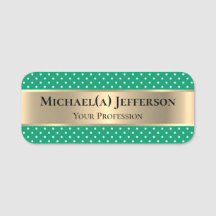Porte-nom Design Jade Green Et Polka Dot : Chic Luxe Or