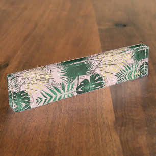 Porte-nom Design moderne or tropical feuilles et doddles