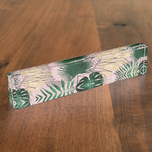 Porte-nom Design moderne or tropical feuilles et doddles (Taille)
