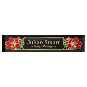 Porte-nom Design or Floral avec cadre Desk Name Plate