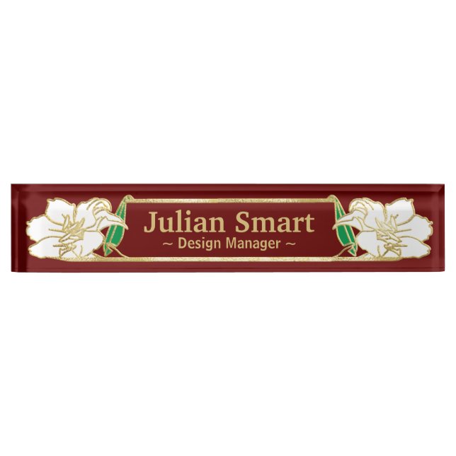 Porte-nom Design or Floral avec cadre Desk Name Plate (Devant)