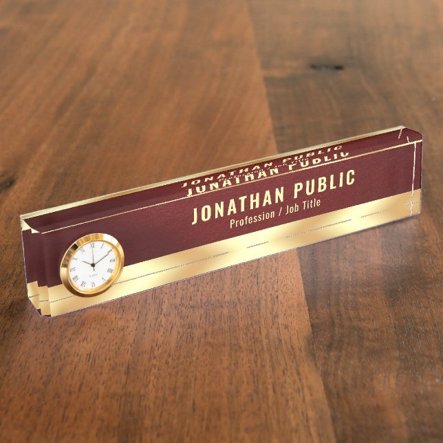Porte-nom Desk Nameplate with Clock Elegant Luxurious Gold (Taille)