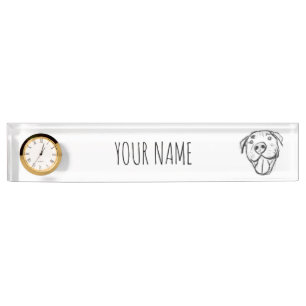 Porte-nom dessin pitbull simple amoureux des chiens noir bla