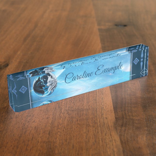 Porte-nom Deux têtes de loup majestueuses (Taille)