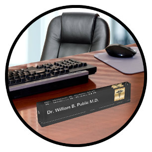 Porte-nom Docteur classique Office Gold Caduceus