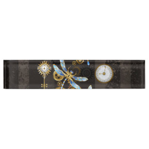 Porte-nom Dragonflies de Steampunk sur arrière - plan rayé