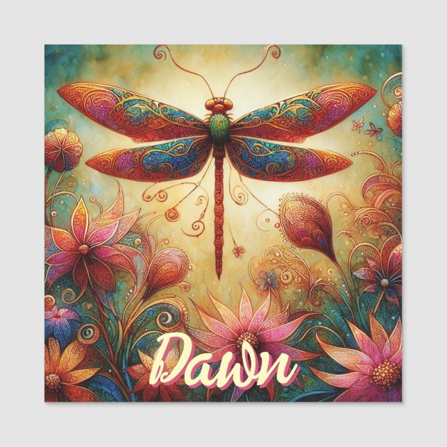Porte-nom Dragonfly lunaire Floral Abstrait personnalisé (Devant)