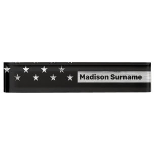 Porte-nom Drapeau américain Bois rustique Noir Blanc Patriot