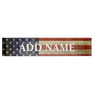Porte-nom Drapeau américain rustique