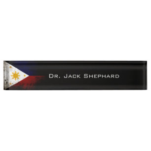 Porte-nom Drapeau grunge noir de Philippines
