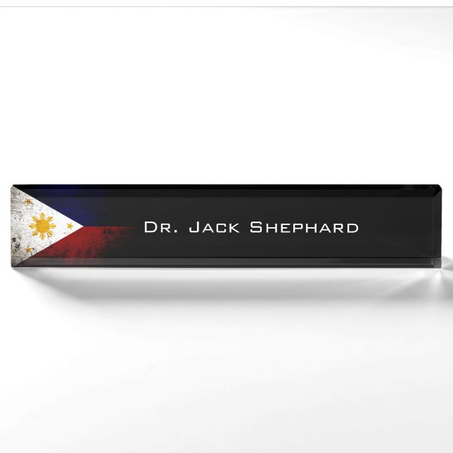 Porte-nom Drapeau grunge noir de Philippines (Devant)