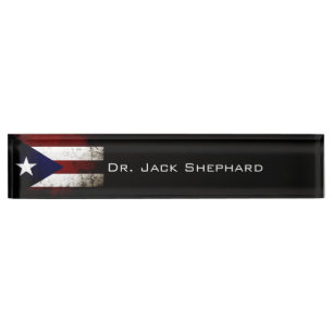 Porte-nom Drapeau grunge noir de Porto Rico