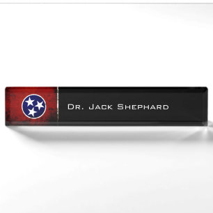 Porte-nom Drapeau grunge noir d'état du Tennessee