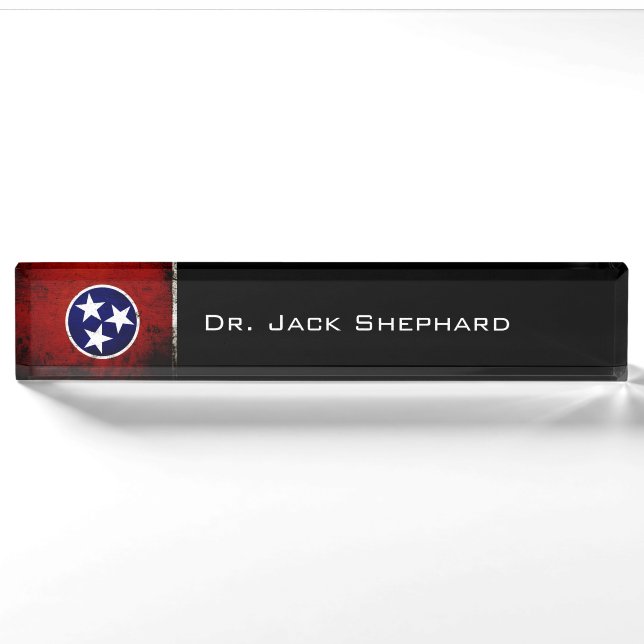 Porte-nom Drapeau grunge noir d'état du Tennessee (Devant)