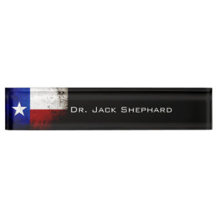 Porte-nom Drapeau grunge noir d'état du Texas