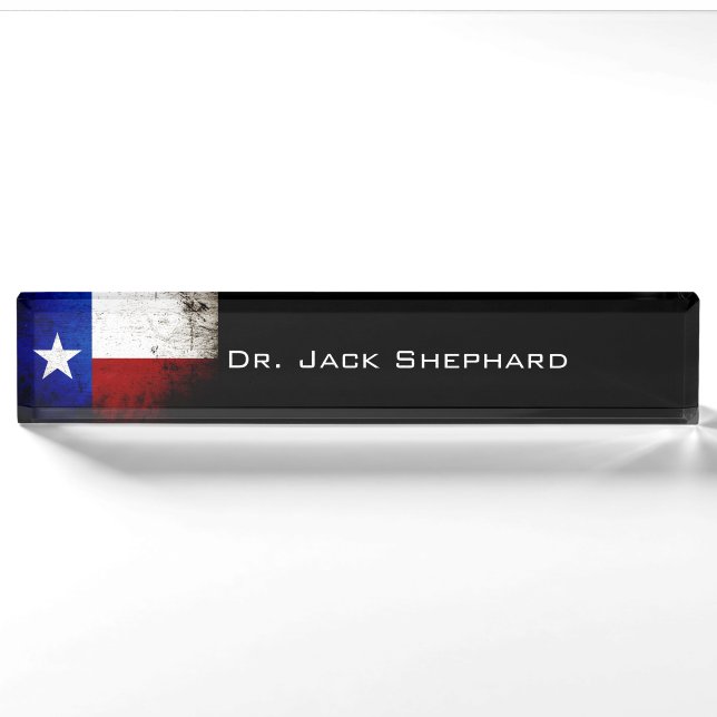 Porte-nom Drapeau grunge noir d'état du Texas (Devant)