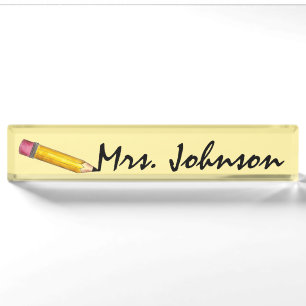 Porte-nom École de crayon jaune clair Écriture d'enseignant
