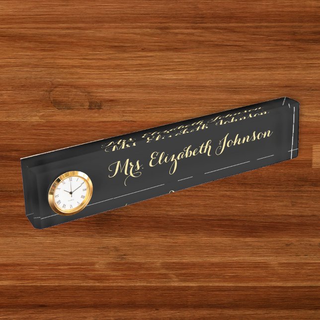 Porte-nom Ecole professionnelle d'enseignement de l'élégance (Custom Professional Black Elegant Teacher School Desk Name Plate)