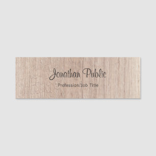 Porte-nom Écriture manuscrite Texte Modèle Élégant look bois