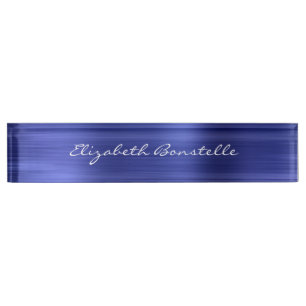 Porte-nom Écriture métallisée bleue élégante