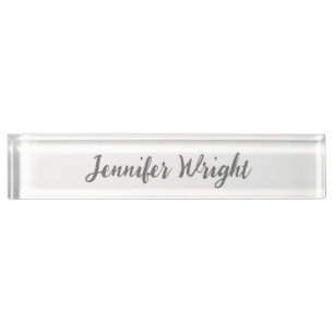 Porte-nom Écriture minimaliste professionnelle gris blanc