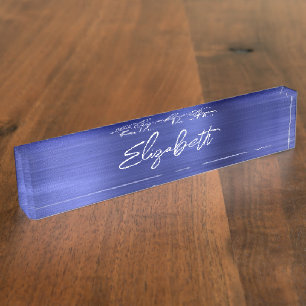 Porte-nom Écriture moderne pinceau bleu saphir