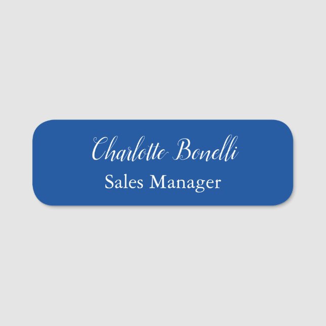Porte-nom Écriture professionnelle minimaliste Nom bleu (Devant)
