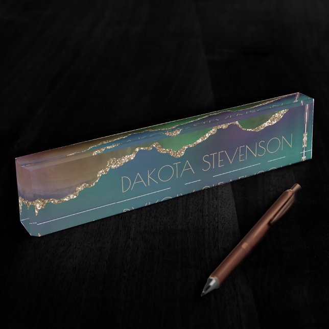 Porte-nom Edgy Agate | Dark Moody Jewel Tone Turquoise (Créateur téléchargé)