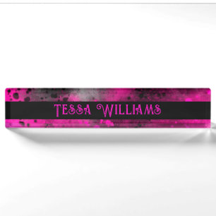 Porte-nom Effet Retro Paint Splatter rose et noir