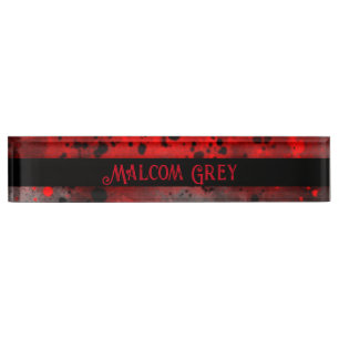 Porte-nom Effet Retro Paint Splatter rouge et noir