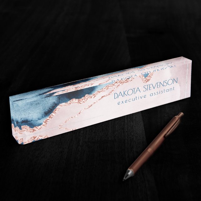 Porte-nom Élégance mystique | Marque d'agate rose Turquoise (Créateur téléchargé)