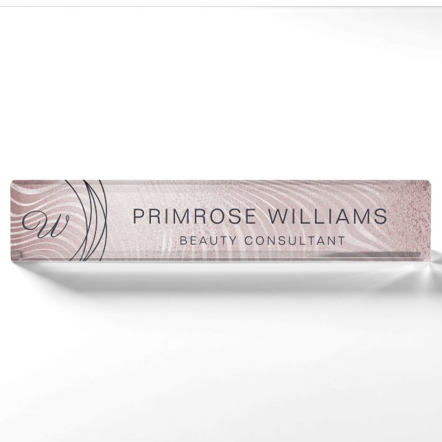 Porte-nom Élégant Abstrait Glam Rose Gold Luxury Monogramme (Devant)
