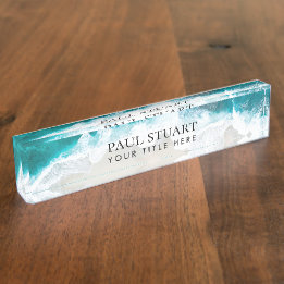 Porte-nom Elégant Aqua Blue Green Beach Script
