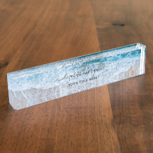Porte-nom Elégant Aqua Blue Green Beach Signature Script