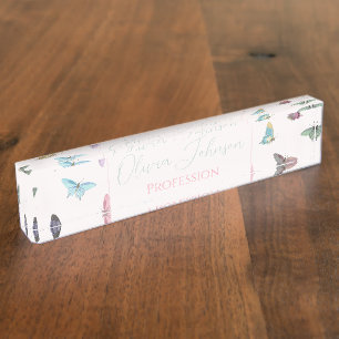Porte-nom Elégant Aquarelle Papillons Belle Conception