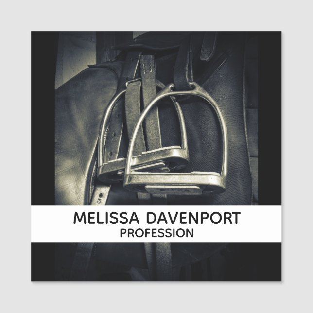 Porte-nom Élégant bâton d'argent sur selle d'équitation angl (Devant)