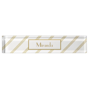 Porte-nom Elégant blanc moderne avec lignes or pointillé