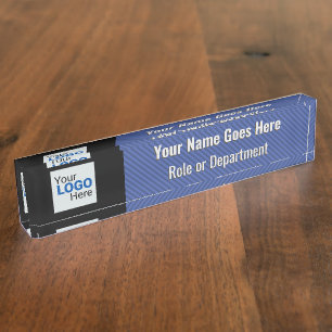 Porte-nom Elégant bleu et gris argenté avec logo d'entrepris