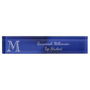 Porte-nom Élégant Blue Faux métal Monogramme étudiant