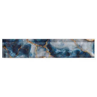 Porte-nom Elegant Blue & Gold Marble Desk Nameplate 