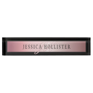 Porte-nom Elégant Blush Faux Rose Gold Nom et initiales