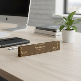 Porte-nom Elegant Brown Gold Audit Firm Financial Advisor De