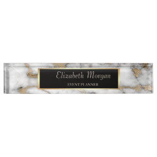 Porte-nom Elégant cadre or élégant Marbre or blanc