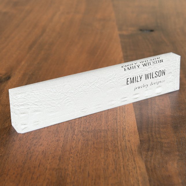 Porte-nom Elégant Classy Simple Ivory Blanc Cuir Texture (Taille)