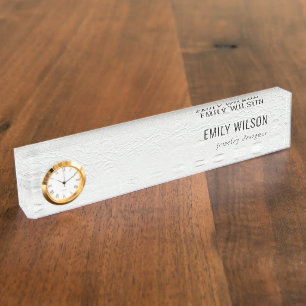 Porte-nom Elégant Classy Simple Ivory Blanc Cuir Texture
