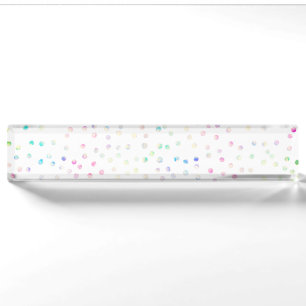 Porte-nom Élégant Confetti Dots D'Iridescente Design Blanc