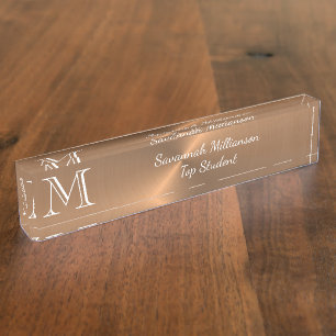 Porte-nom Élégant Cuivre Faux Métal Monogramme Étudiant
