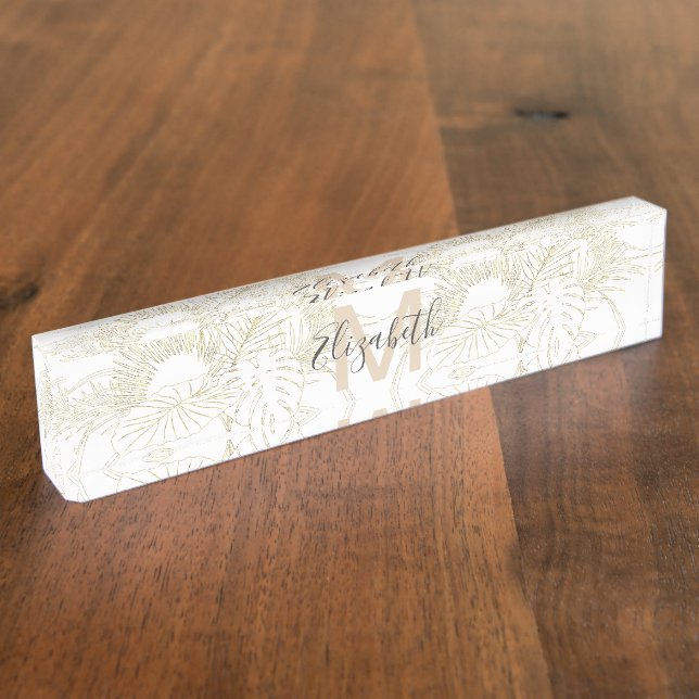 Porte-nom Elégant design de traits d'or feuille tropicaux (Taille)